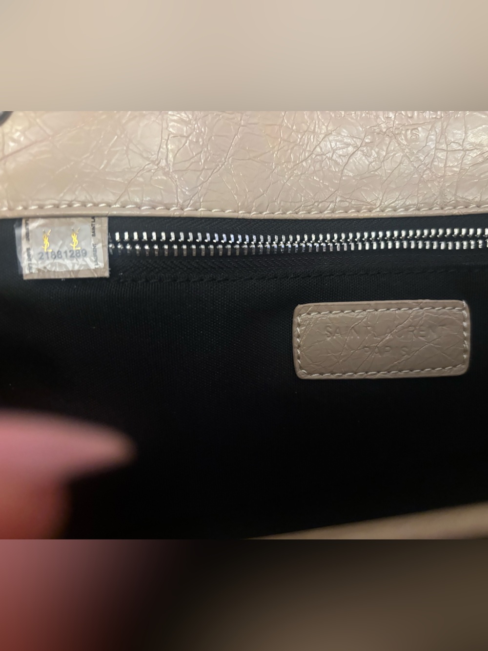 Beige Quilted Leather Shoulder Bag with designer inspired Logo silver chain - Picture 8 of 9